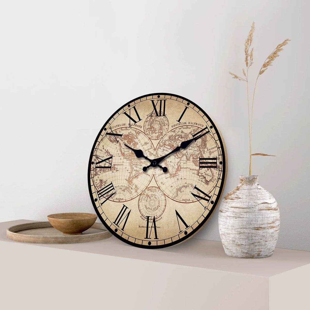 Vintage Nautical Coast Beach Ship Compass Pattern Wooden Wall Clock Living Room Bedroom Kitchen Home Decor Silent Quartz Clock Holiday Gift 10-Inch 12-Inch 14inch 16inch (No Battery)