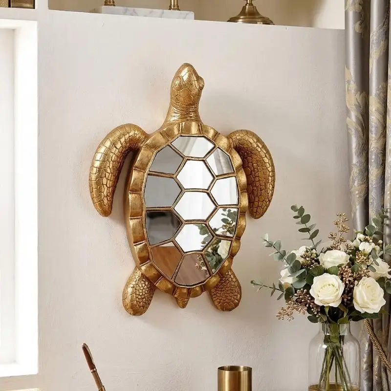 Resin Sea Turtles Statue Turtles Wall Sculpture Turtles Mirror Wall Decors Decorative Hanging Mirror Wall Mounted Mirror
