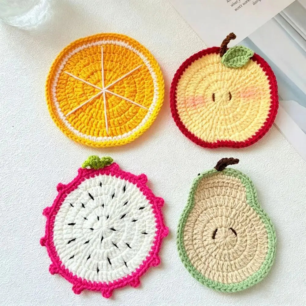 Yarn Crochet Fruit Coasters Fruit Shaped Heat Insulating Fruit Cup Coasters Soft Lightweight Handmade Crochet