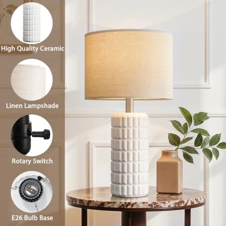 23" Modern Ceramic Table Lamps Set of 2 - Table Lamps for Living room, Farmhouse Bedside Night Stands Lamp for Bedroom, White B