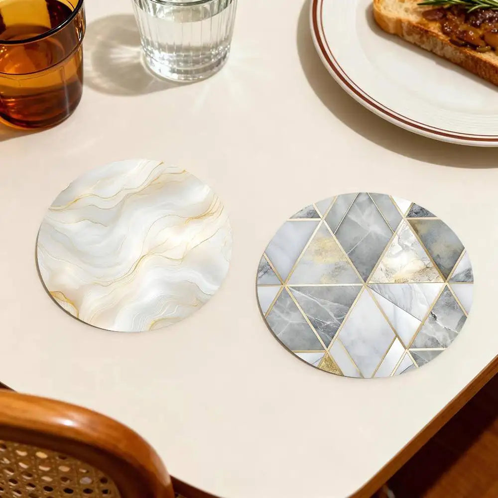 Golden Line Marble Pattern Round Wooden Coasters Suitable For Restaurants And Coffee Home Gift Choice Holidays