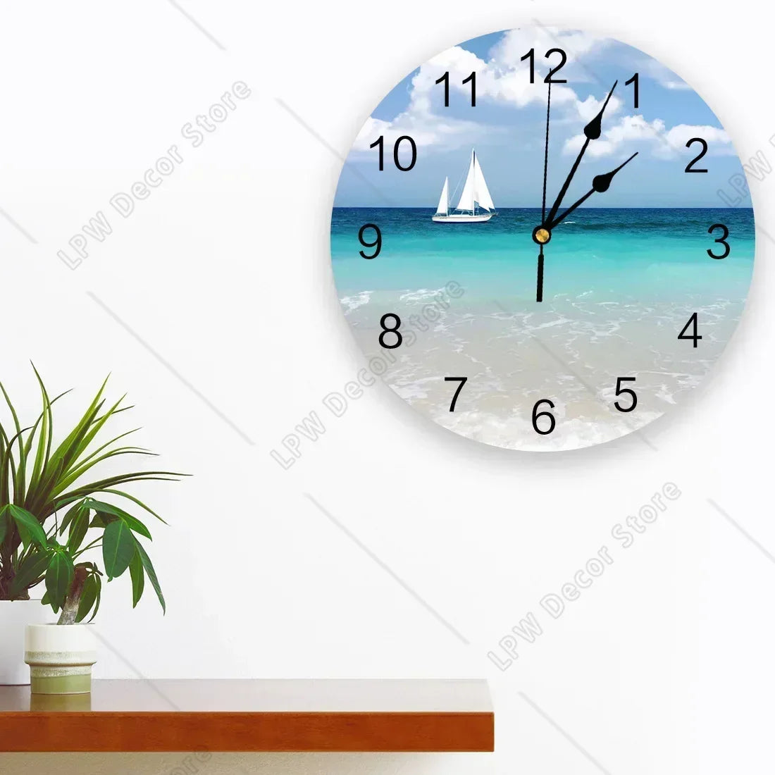 Sea Beach Sailing CloudsWall Clock Home Decor Bedroom Silent Wall Digital Clock Wall Clock Modern Design