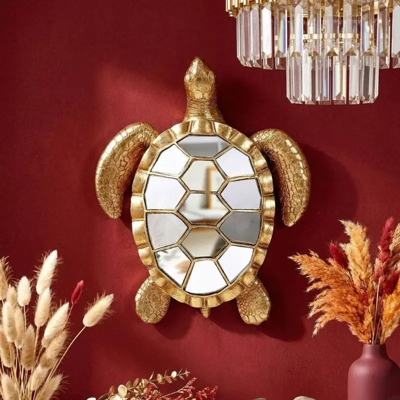 Resin Sea Turtles Statue Turtles Wall Sculpture Turtles Mirror Wall Decors Decorative Hanging Mirror Wall Mounted Mirror