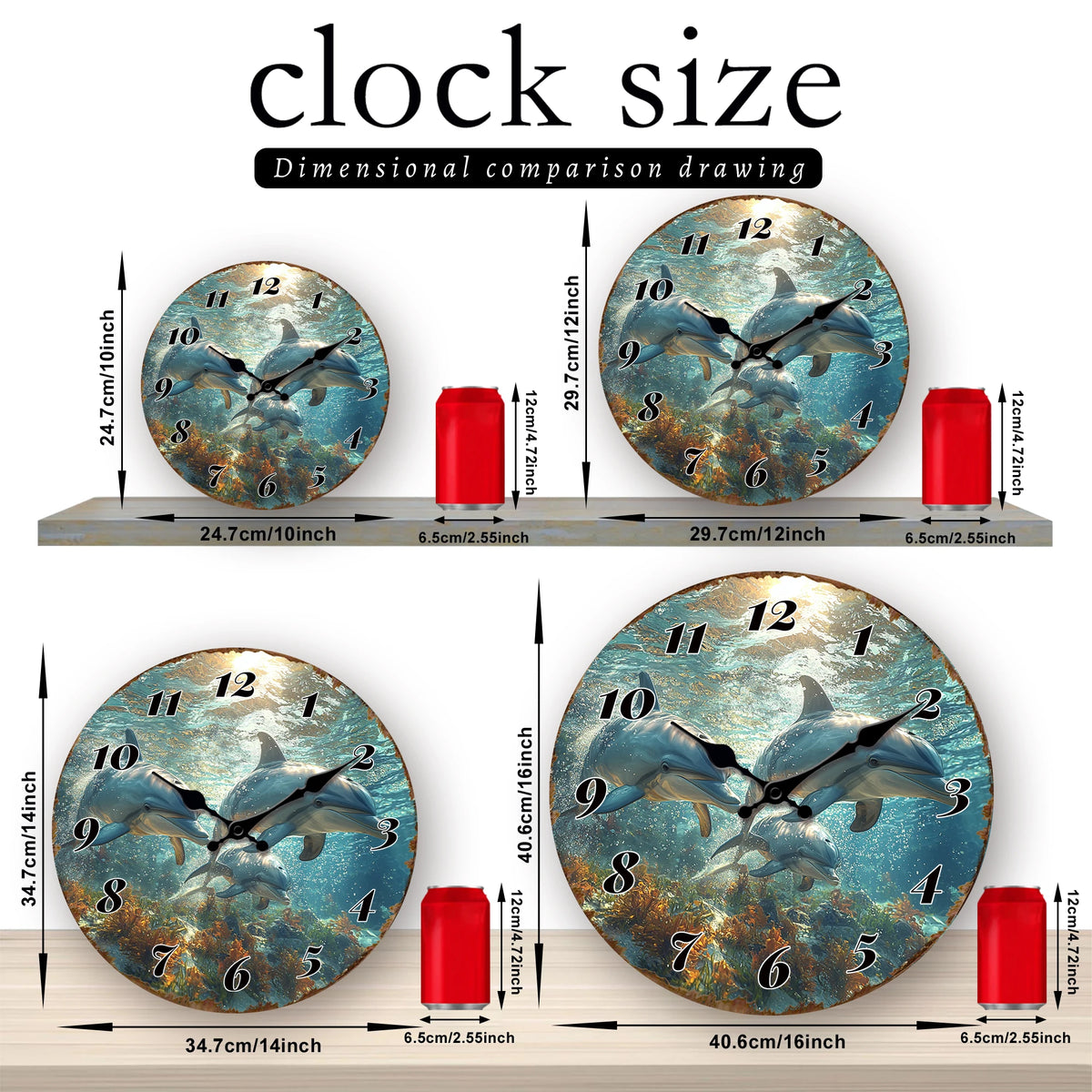 Underwater Dolphins Wall Clock, Ocean Life Theme Decor