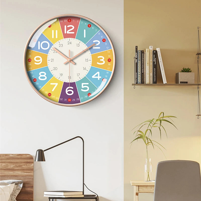 Silent Teaching Time Clock for Kids 8-Inch Kids Room Wall Decor Analog Clock Non Ticking Telling Time Teaching Wall Clock