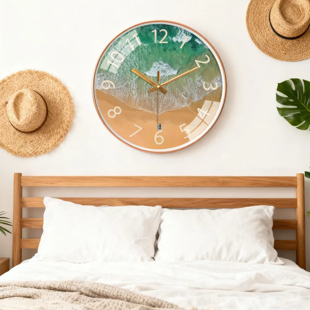 Coastal Themed Wall Clock Vacation Style For Seaside Villas Coastal Living Rooms Bedrooms Wall Clock Noiseless