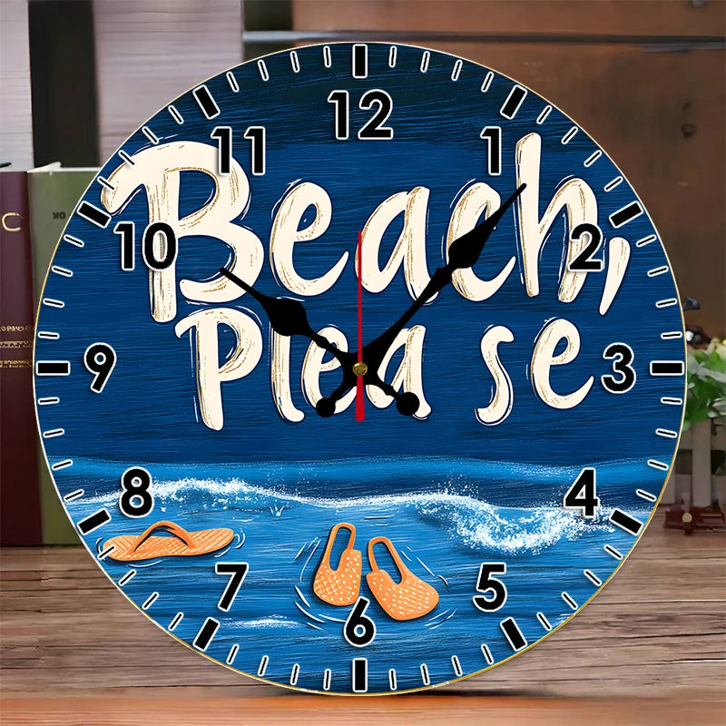 Multi Style Beach Wooden Round Silent Hanging Wall Clock,Suitable For Living Room,Office,Study Room,Bedroom,Home Decoration