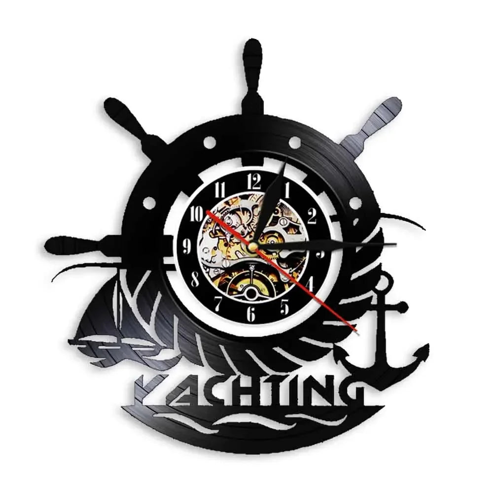 Boat Yacht Wheel Vintage Wall Clock Ship Steering Wheel Sea Conqueror Sailing Lase Cut Longplay Wall Watch Captain Voyager Gift