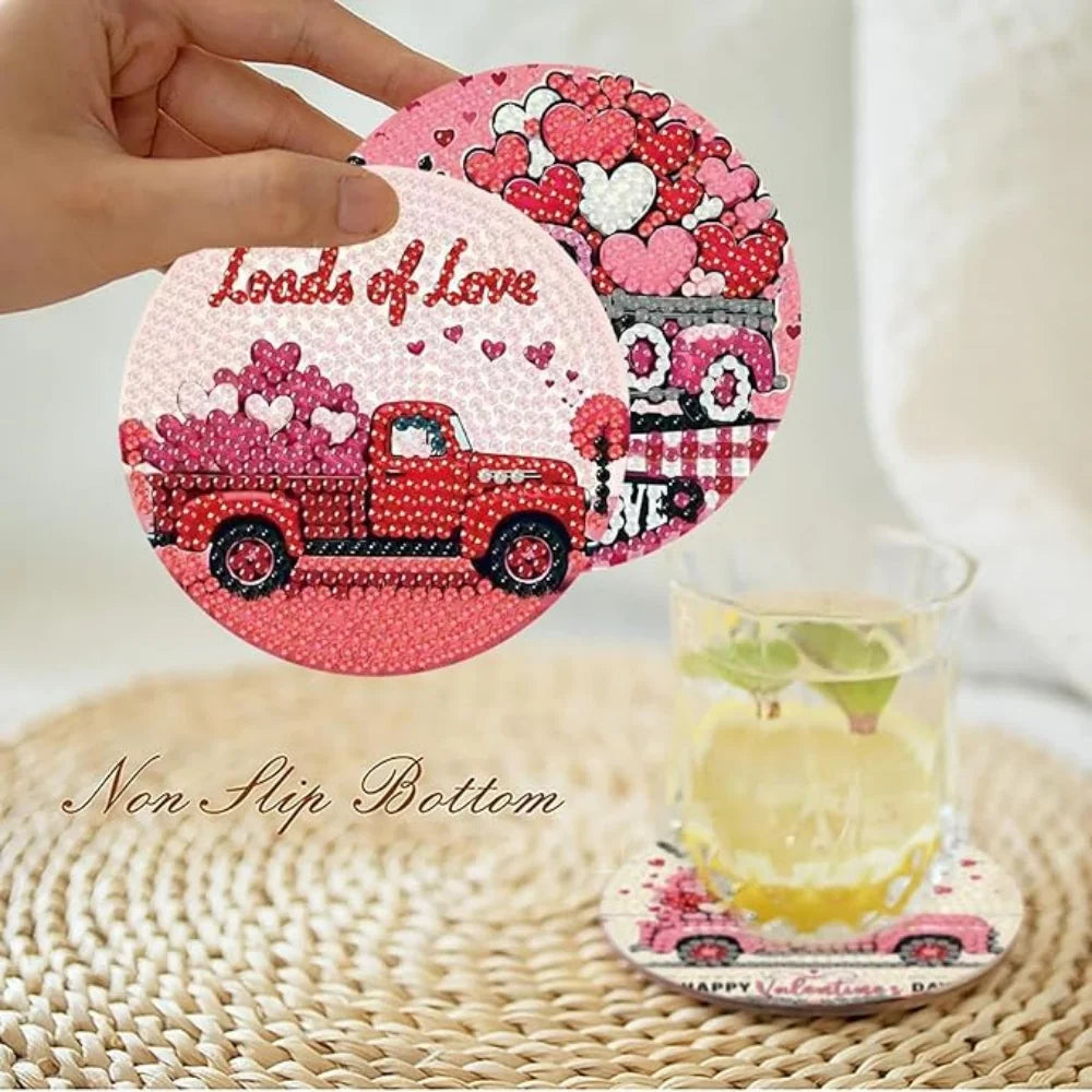 8 Pieces/Set Rose and Diamond Painting Coaster Set, DIY Coaster with Holder, Beginner and Adult Diamond Craft Gift