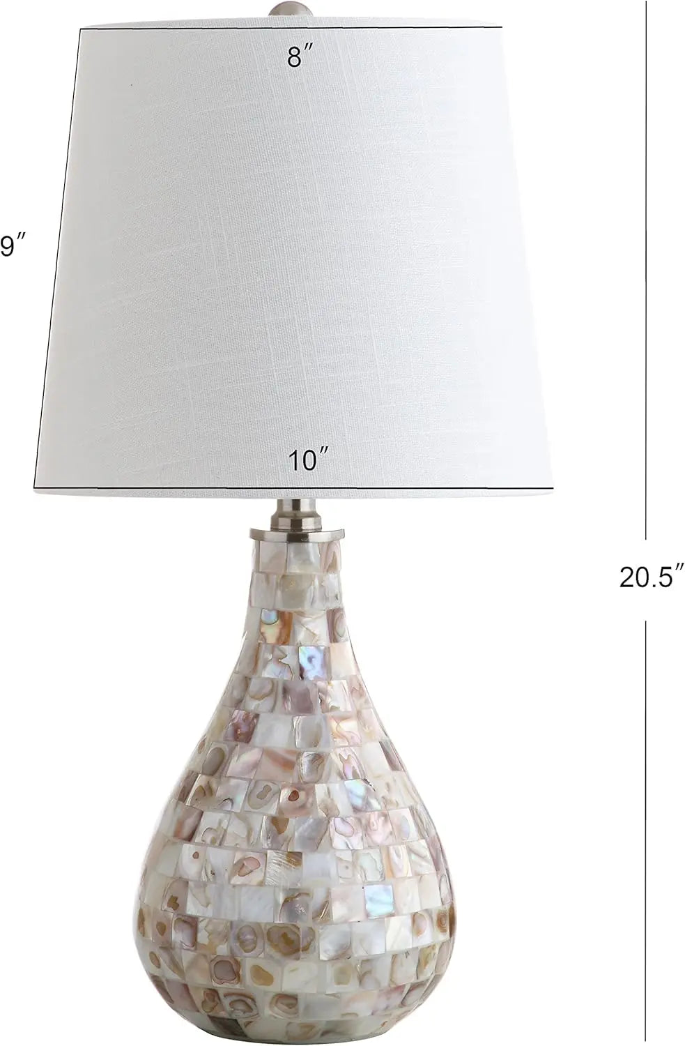 Seashell Coastal Mini LED Table Lamp with White Linen Drum Shade for Living Room Bedroom Nightstand, Modern Decor, LED Bulb