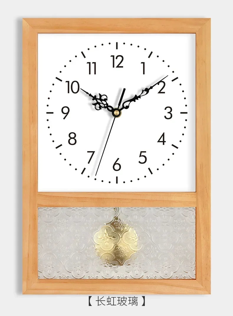 Japanese Retro Solid Wood Clock Household Living Room Bedroom Square Art Table Decoration Rocking Wall Clock Home Decoration
