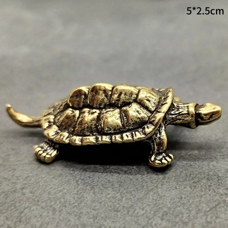 Pure Copper Turtle Statue Vintage Brass Tortoise Figurines Desktop Feng Shui Ornament Miniatures Antique Tea Pet Crafts Gifts