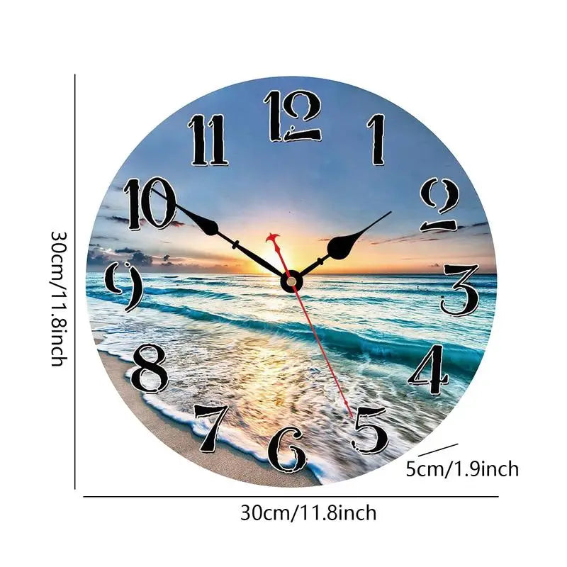 Beach Blue Wall Clocks Non Ticking Vintage Rustic Coastal Clock for Girl Boy Bedroom Bathroom Kitchen Living Room Office