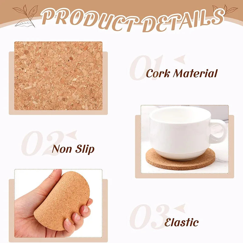 5/10/20/30PCS Round Wood Mats Natural Cork Coasters Durable Non Slip Tea Cup Drink Holder Coasters for Coffee DIY Home Supplies