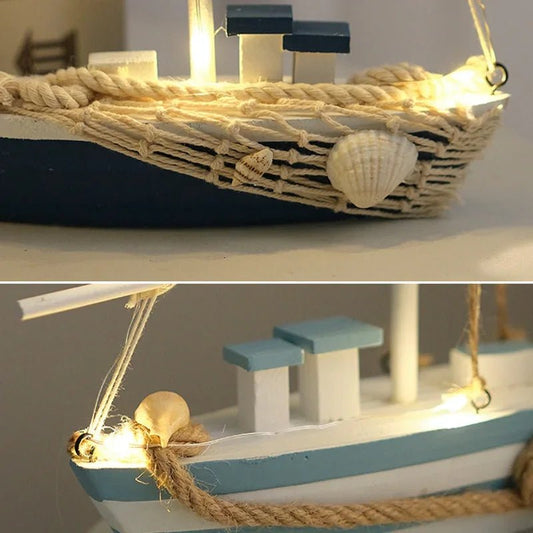 Wooden Sailing Boat Figurines,Mediterranean Style Wood Sailboat Handwork Crafts,Home Living Room Nautical Decoration Gifts - Unique Finds Market LLC