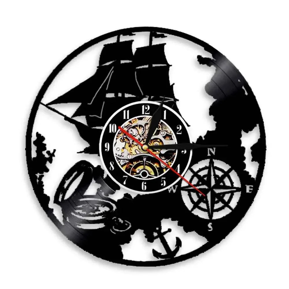 Boat Yacht Wheel Vintage Wall Clock Ship Steering Wheel Sea Conqueror Sailing Lase Cut Longplay Wall Watch Captain Voyager Gift