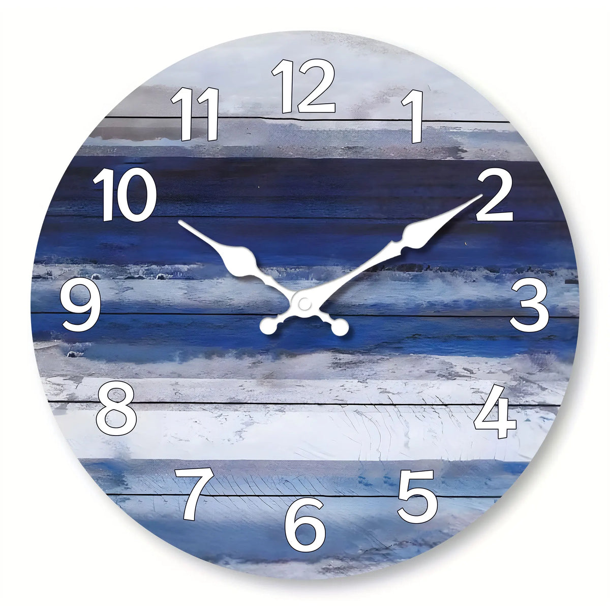Rustic Beach Wooden Wall Clock - Do old vintage blue wood texture design wall clock, round mute clock, Coast Marine theme blue w
