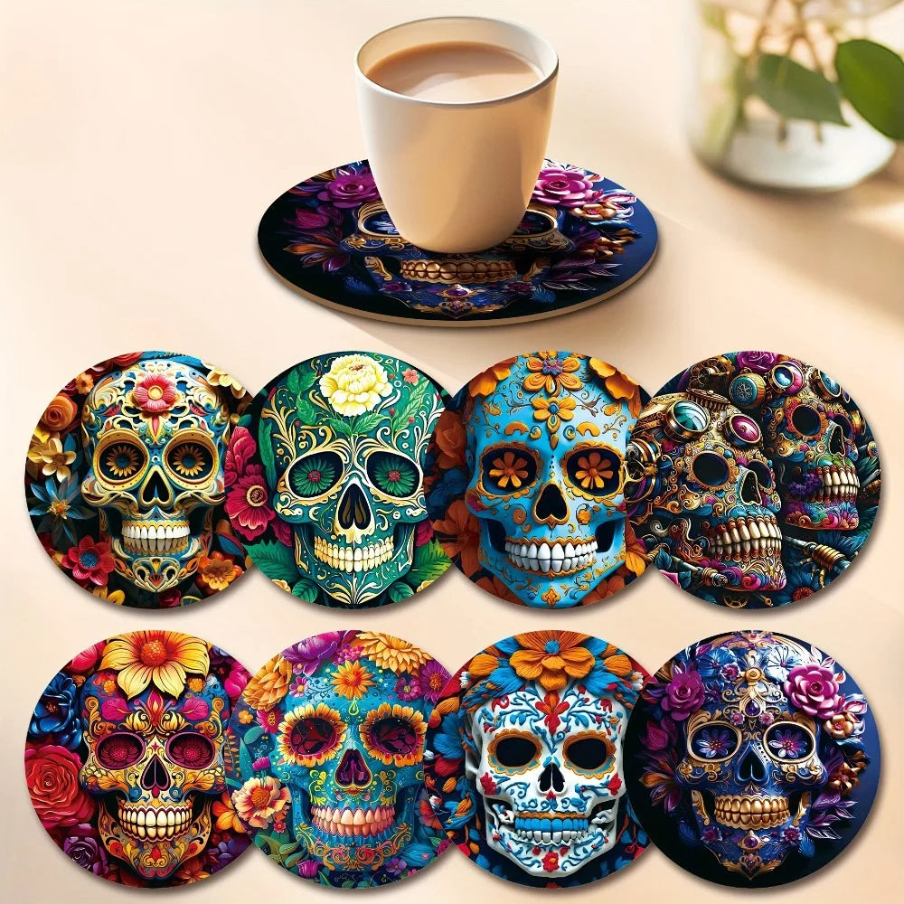 6/8Pcs/set Wooden Placemat Set Design Circular Gathering Family Party Desktop Decoration Wooden Crafts Home Table Linen Coaster