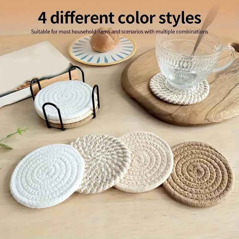 4/8 PCS Set Absorbent Coasters for Drinks, Minimalist Cotton Woven Coasters Coffee Table Decor Boho Cute Cup Coasters