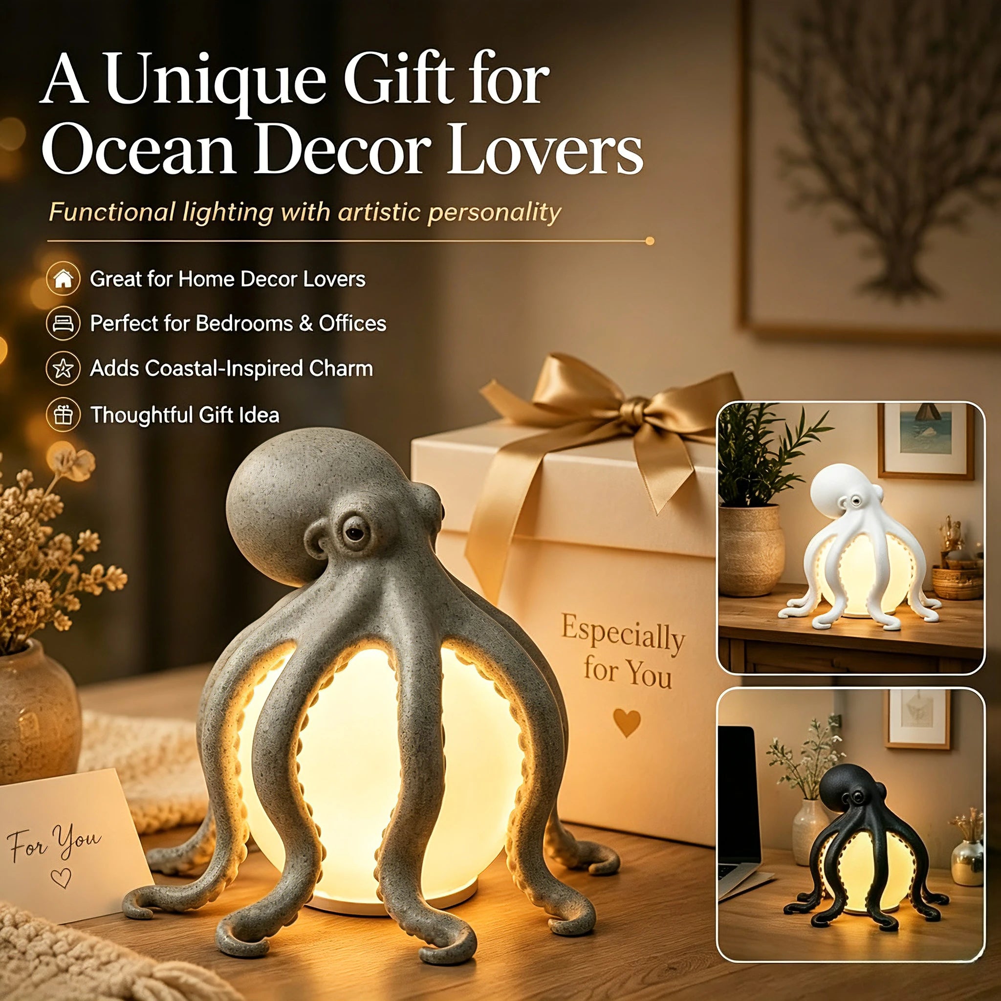 Octopus Desk Lamp Creative Sculpture Ocean Animal Desktop Artwork for Home Office Desk Decor Embellishment Thoughtful Gift