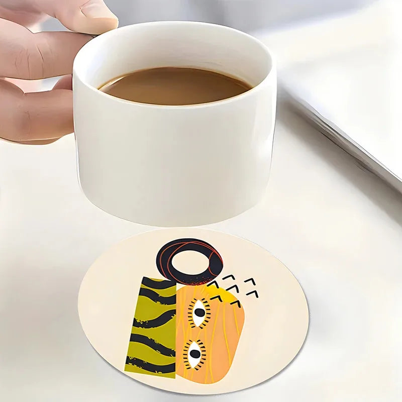 6Pcs Cup Mat Coaster Picasso Style Wood Cup Drink Mat Plate Coasters for Mugs and Cups Rug Pad