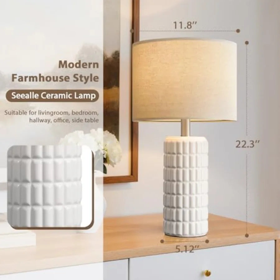 23" Modern Ceramic Table Lamps Set of 2 - Table Lamps for Living room, Farmhouse Bedside Night Stands Lamp for Bedroom, White B