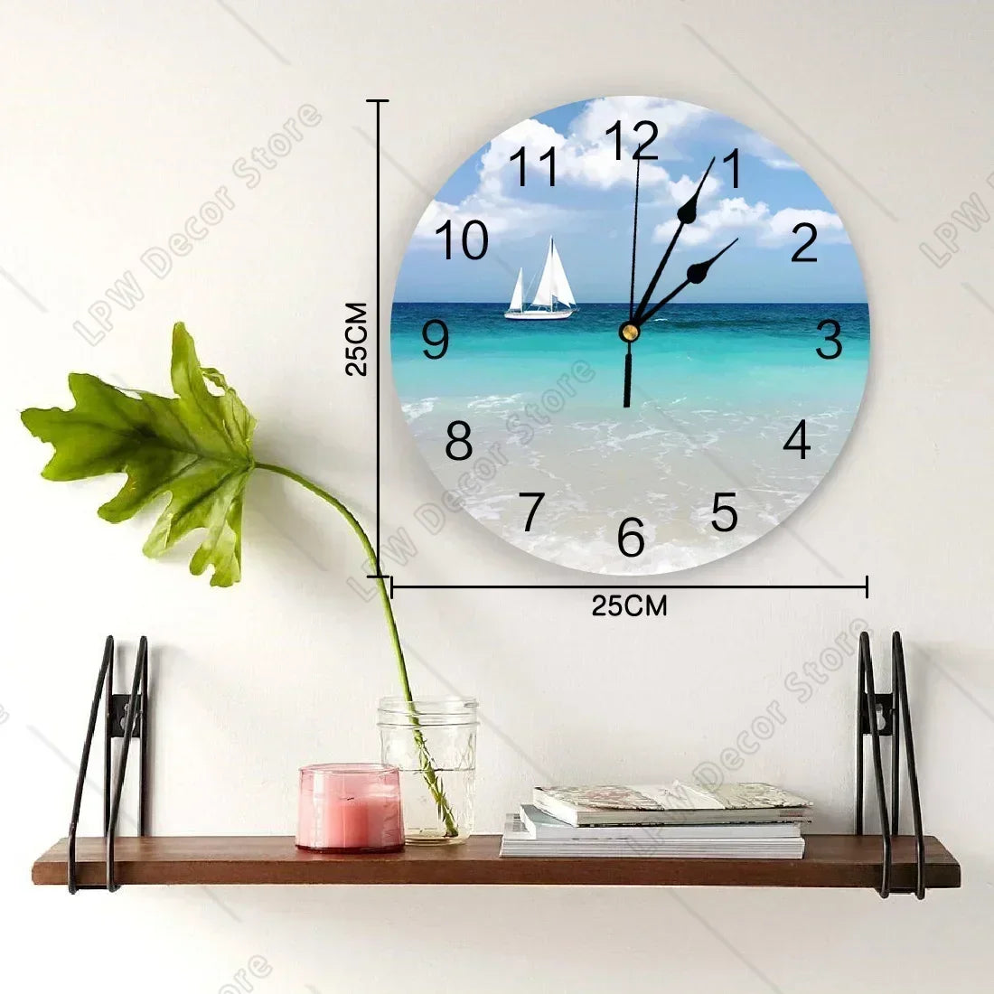 Sea Beach Sailing CloudsWall Clock Home Decor Bedroom Silent Wall Digital Clock Wall Clock Modern Design