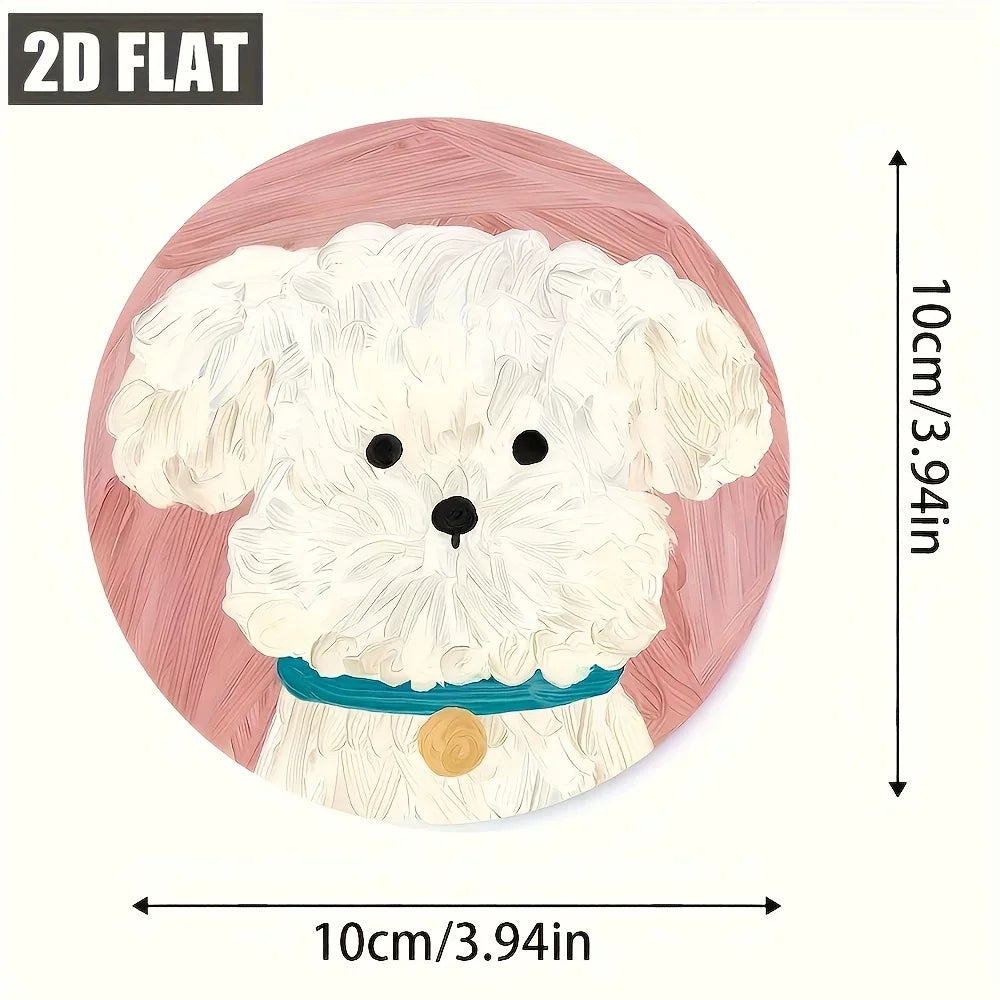 A Set of 6 Adorable Round Wooden Coasters Featuring Cute Puppy Designs, Perfect for Coffee Cups,Water Cups,And Party Decorations
