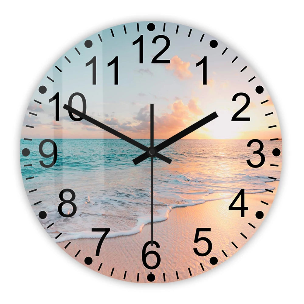 Beach Sunset Ocean Waves Printed Wall Clock For Living Room Tropical Sea Nature Scenery Home Decor Watch Silent Quartz Clock