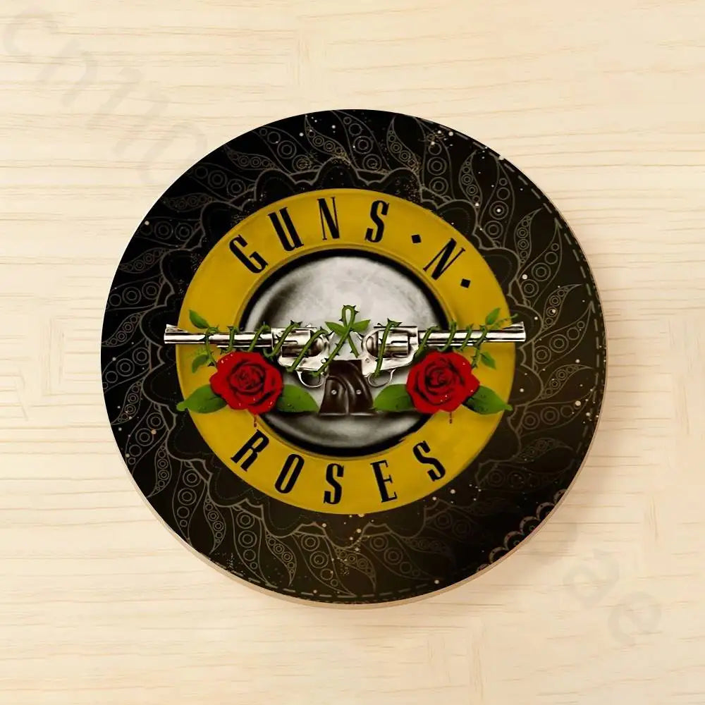 Band G-Guns N Roses Wooden Cup Coaster Tea Coffee Beverage Colour Printing Cup Mat Home Restaurant Decorations
