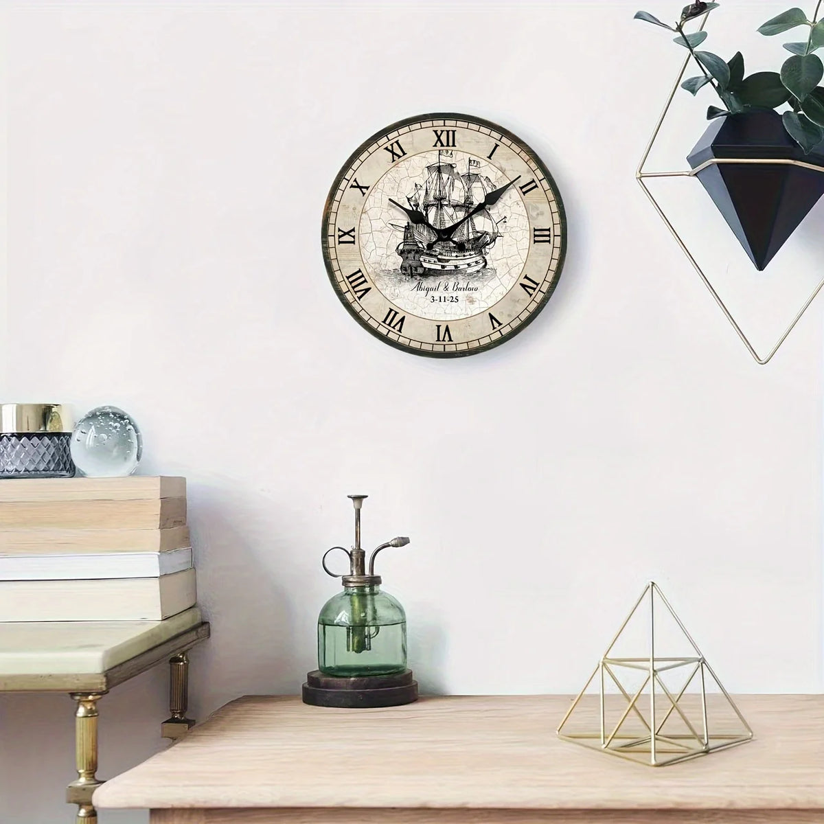 A Retro-Style Sailing Ship Decorative Silent Wall Clock, AA Battery (Battery Not Included)