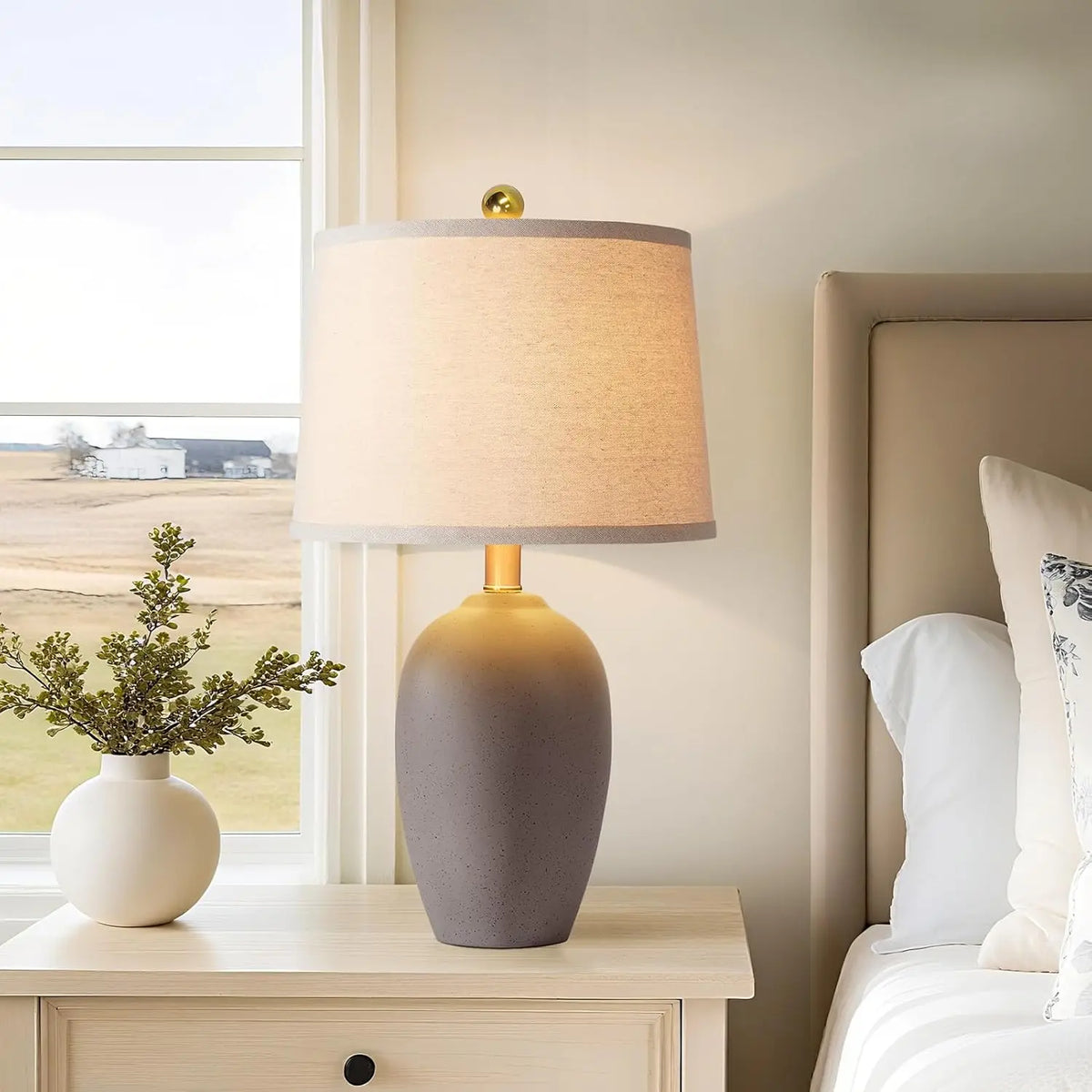 Set of 2 Farmhouse Ceramic Small Table Lamps for Living Room Bedroom with LED Bulbs