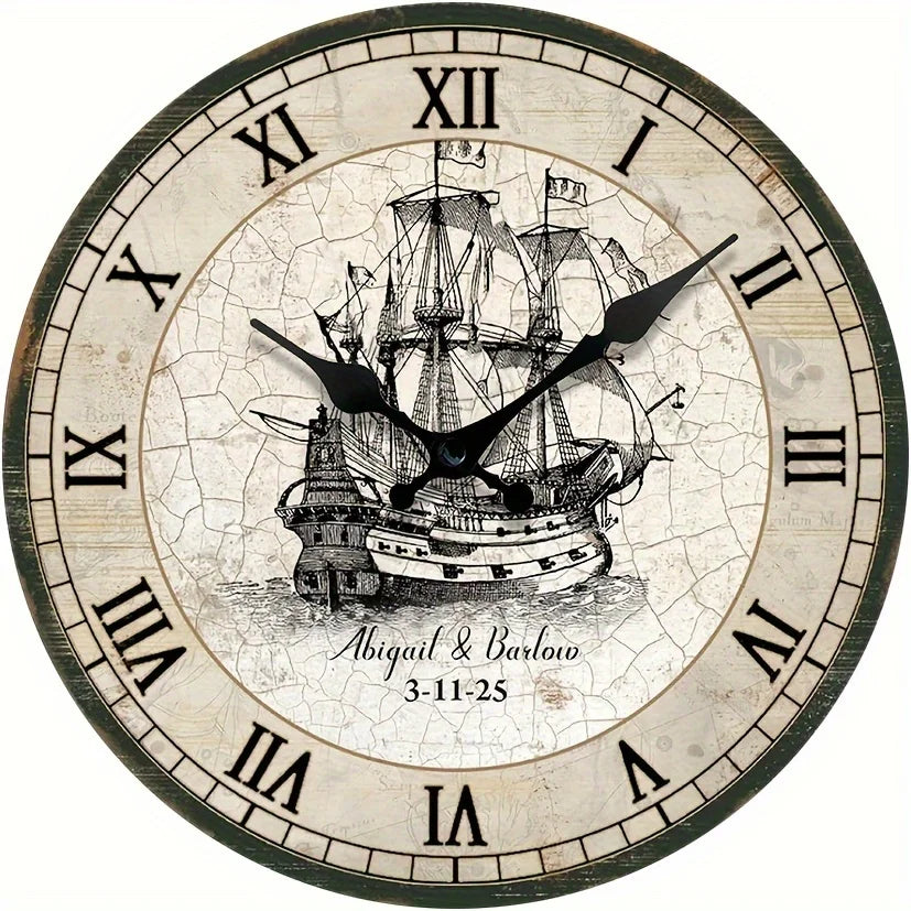 A Retro-Style Sailing Ship Decorative Silent Wall Clock, AA Battery (Battery Not Included)