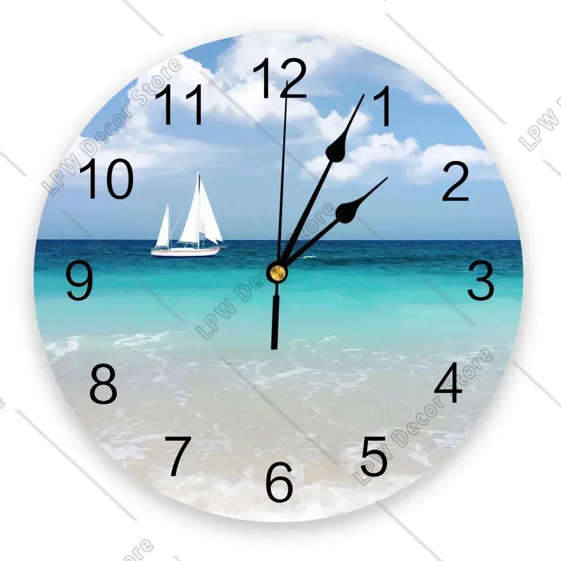 Sea Beach Sailing CloudsWall Clock Home Decor Bedroom Silent Wall Digital Clock Wall Clock Modern Design