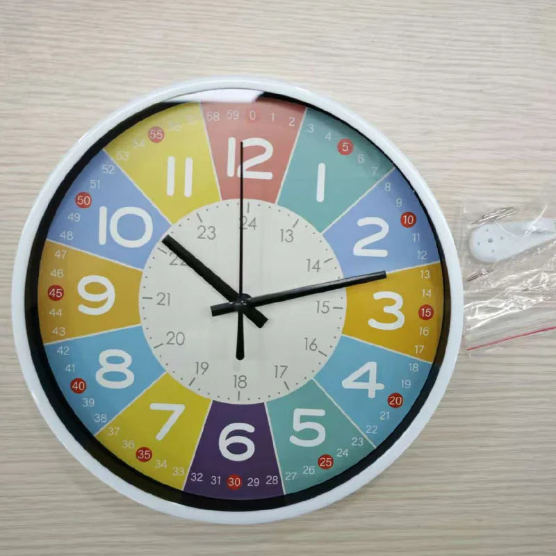 Silent Teaching Time Clock for Kids 8-Inch Kids Room Wall Decor Analog Clock Non Ticking Telling Time Teaching Wall Clock