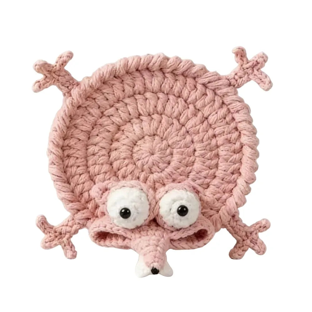 Handmade Crochet Craft Crochet Animal Coaster Soft Knitted Animal Shape Design Knitted Drink Coaster Creative Cartoon Style
