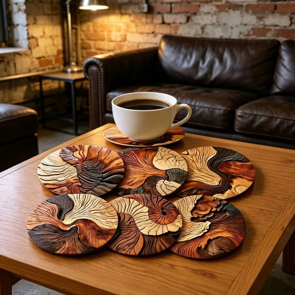 6/8Pcs/set Wooden Placemat Set Design Circular Gathering Family Party Desktop Decoration Wooden Crafts Home Table Linen Coaster