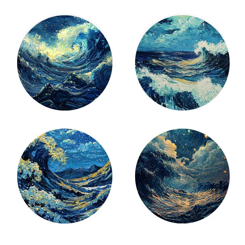 4-piece set of dreamy beach pattern art coasters, anti-slip wooden coasters, suitable for living rooms, offices and bars