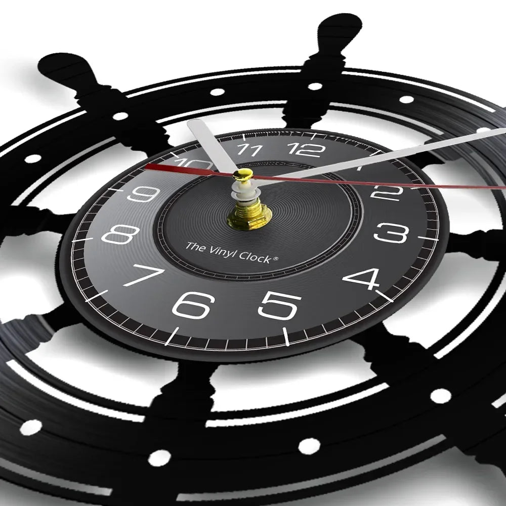 Boat Yacht Wheel Vintage Wall Clock Ship Steering Wheel Sea Conqueror Sailing Lase Cut Longplay Wall Watch Captain Voyager Gift