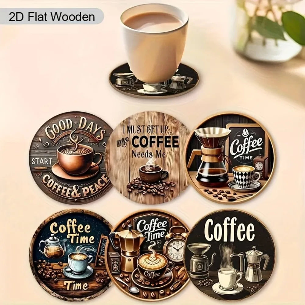 6/8Pcs/set Wooden Placemat Set Design Circular Gathering Family Party Desktop Decoration Wooden Crafts Home Table Linen Coaster