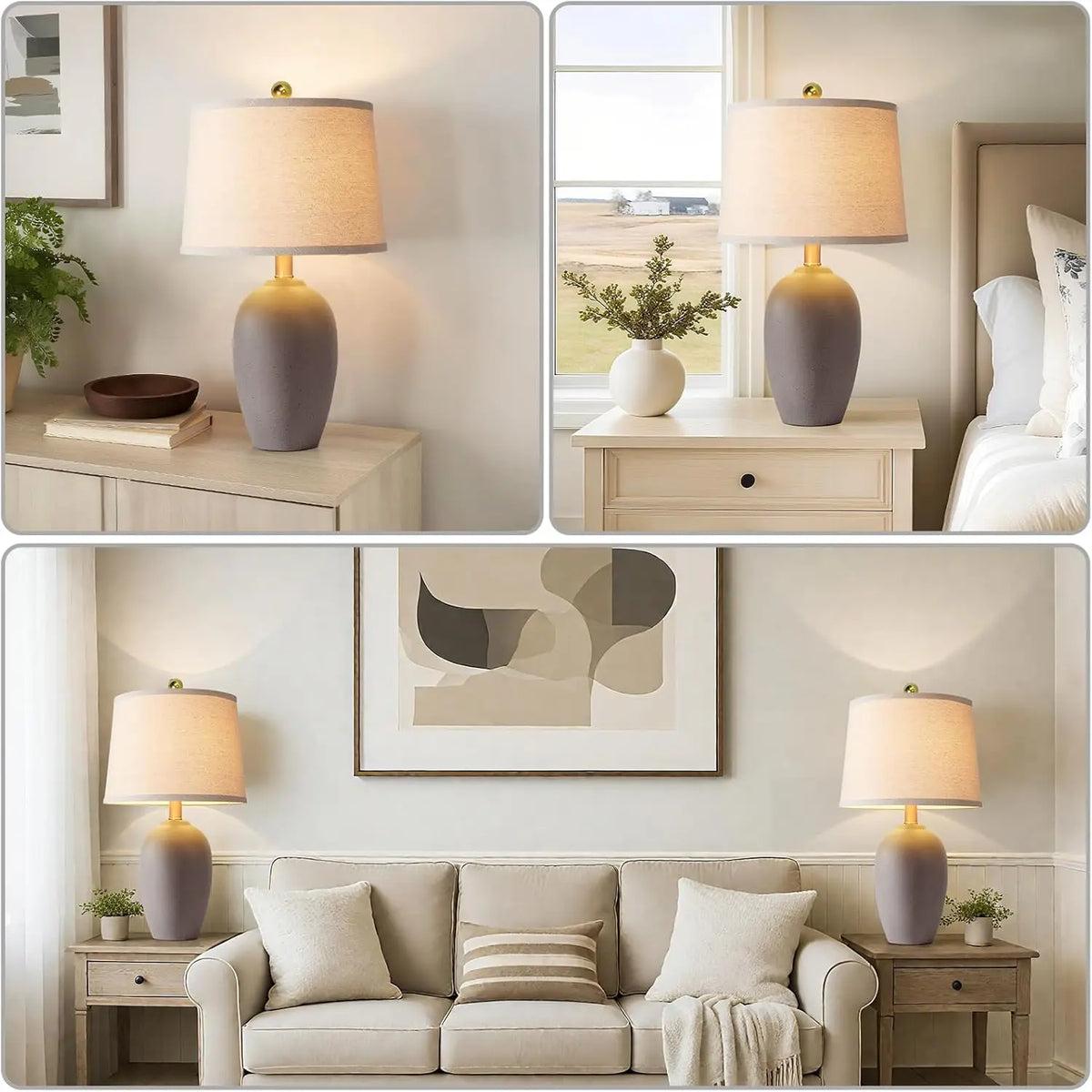 Set of 2 Farmhouse Ceramic Small Table Lamps for Living Room Bedroom with LED Bulbs