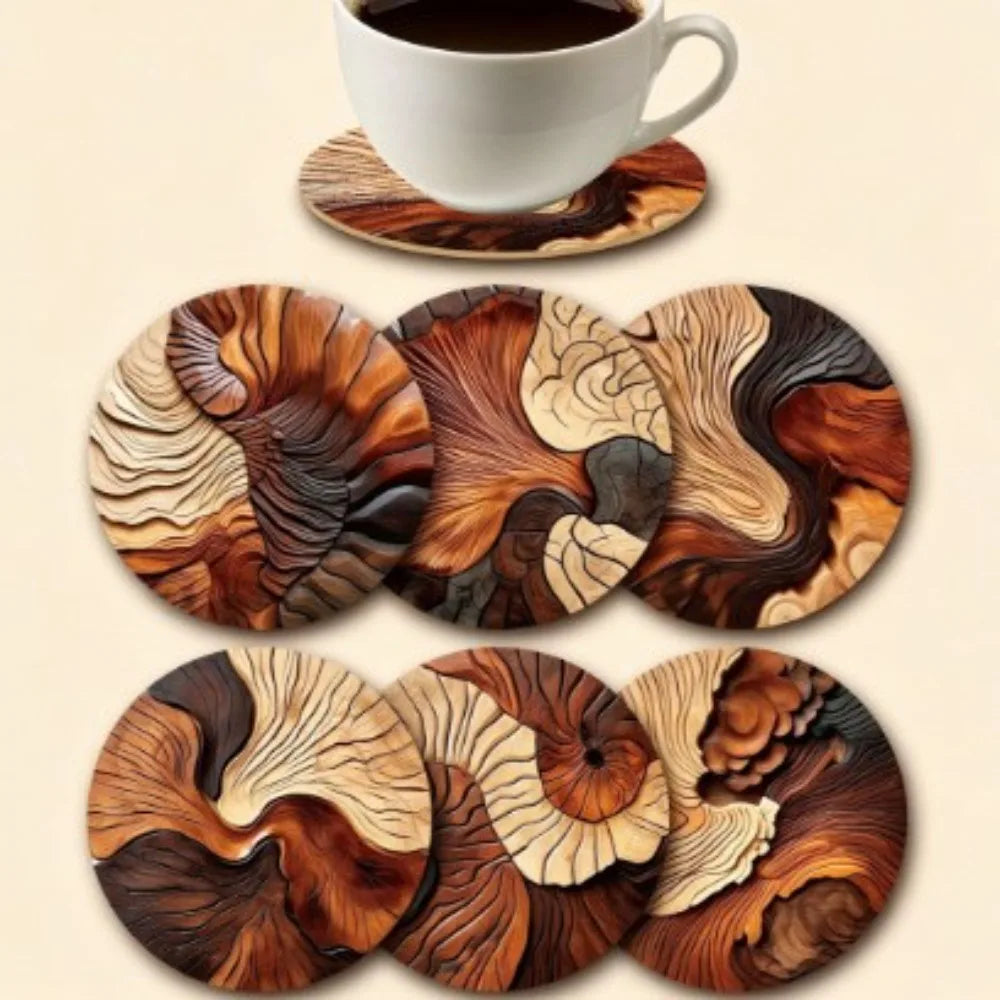 6/8Pcs/set Wooden Placemat Set Design Circular Gathering Family Party Desktop Decoration Wooden Crafts Home Table Linen Coaster