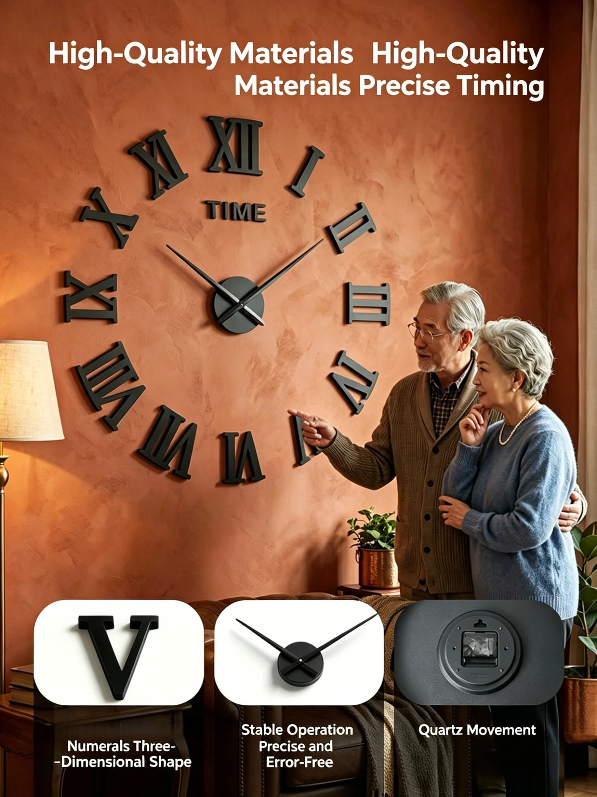 2D/3D Large Roman Numeral Acrylic Mirror Wall Clock Sticker Fashion DIY Quartz Clocks Watch Home Decoration Living Room Stickers