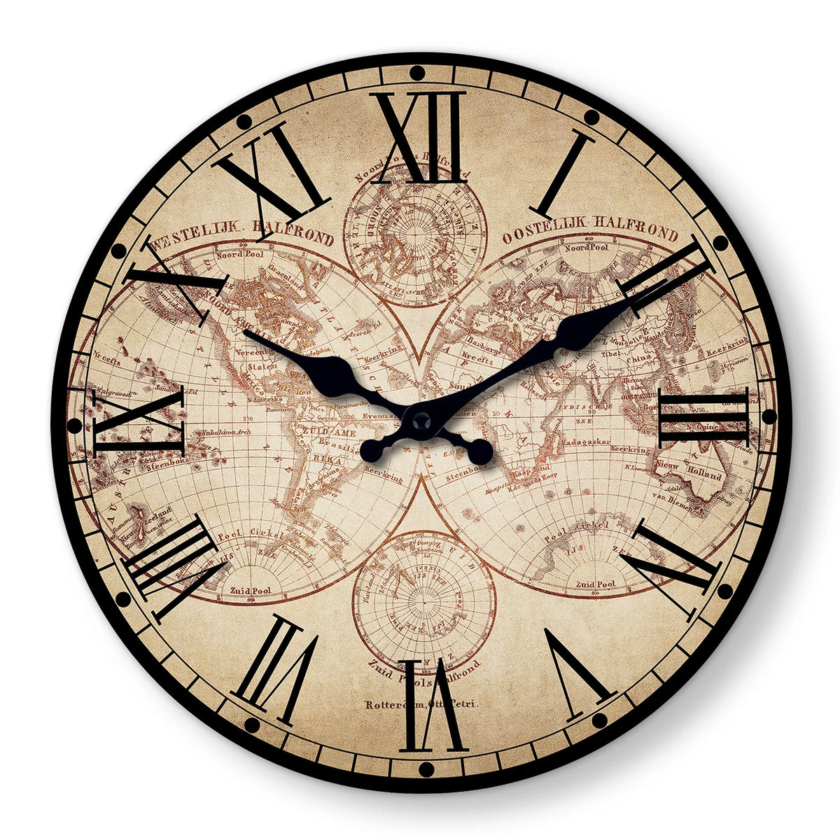Vintage Nautical Coast Beach Ship Compass Pattern Wooden Wall Clock Living Room Bedroom Kitchen Home Decor Silent Quartz Clock Holiday Gift 10-Inch 12-Inch 14inch 16inch (No Battery)