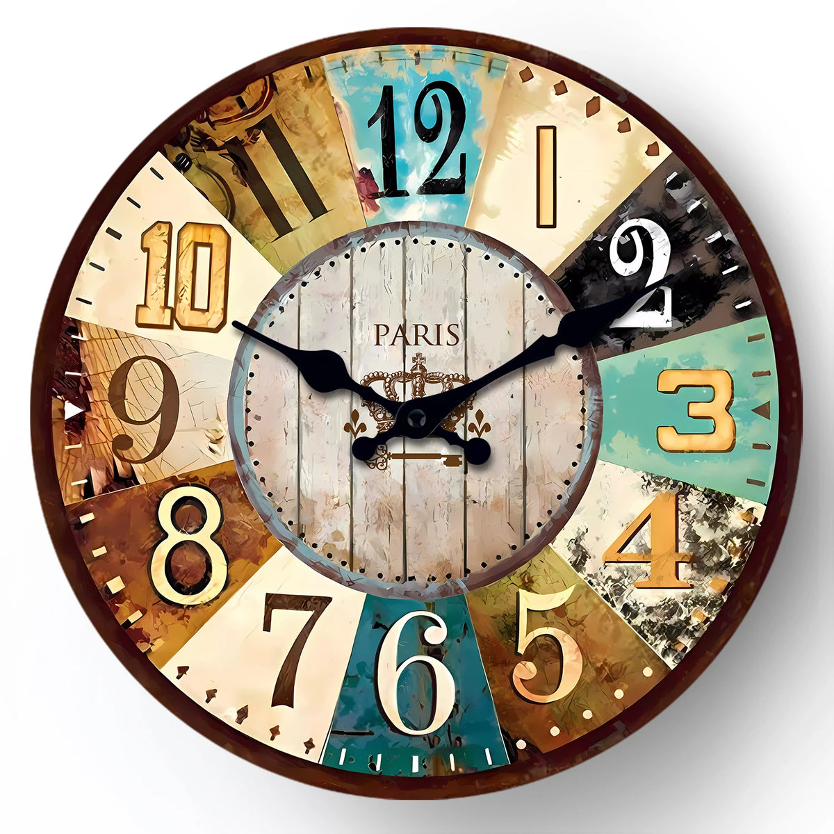 Vintage Mediterranean Wooden Wall Clock Living Room Bedroom Kitchen Home Decor Silent Quartz Clock Holiday Gift 10-Inch 12-Inch 14inch 16inch (No Battery)