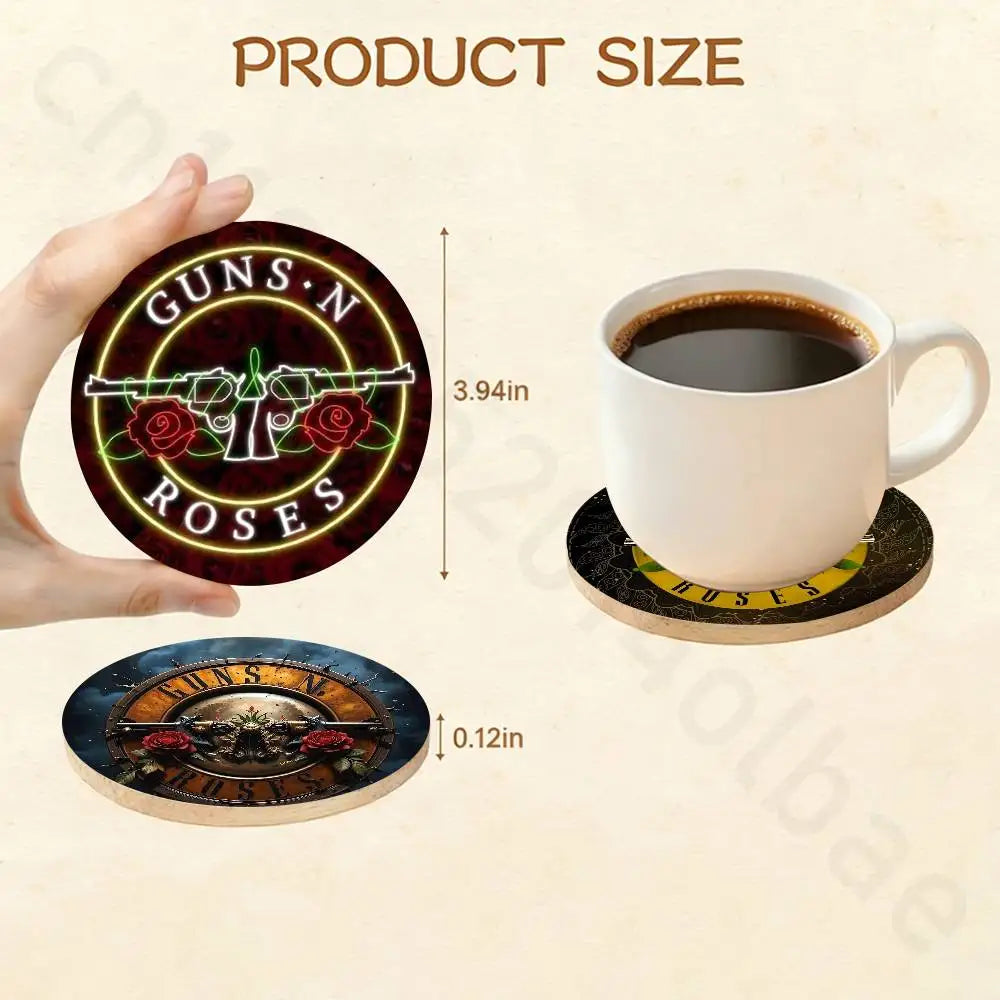Band G-Guns N Roses Wooden Cup Coaster Tea Coffee Beverage Colour Printing Cup Mat Home Restaurant Decorations