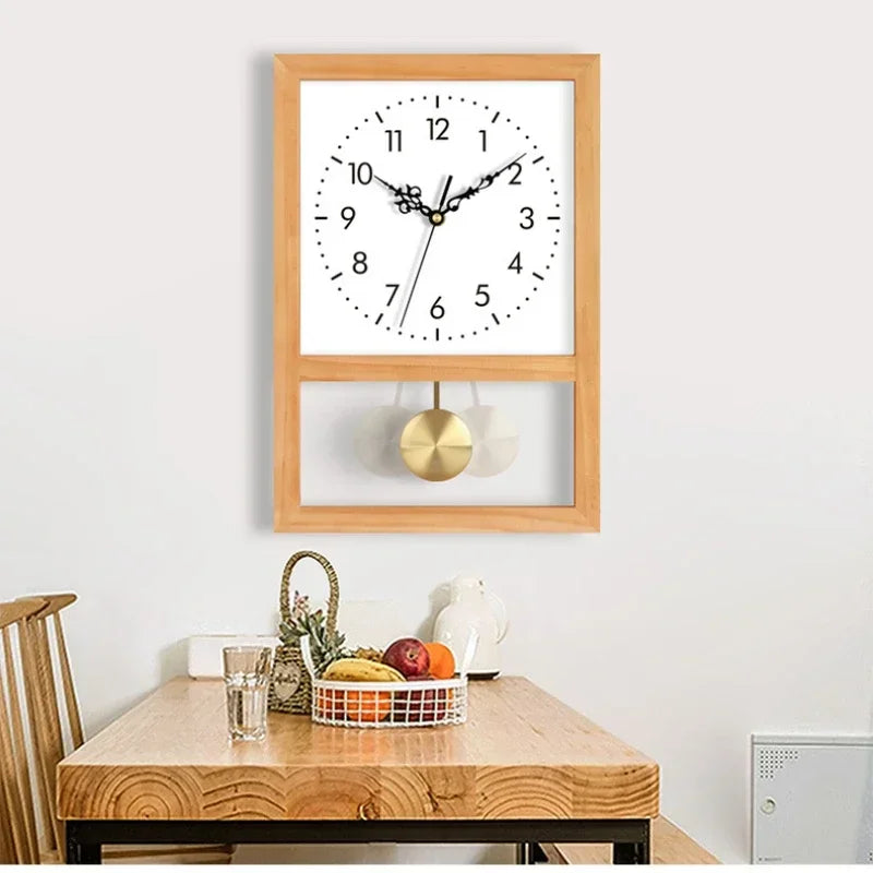 Japanese Retro Solid Wood Clock Household Living Room Bedroom Square Art Table Decoration Rocking Wall Clock Home Decoration