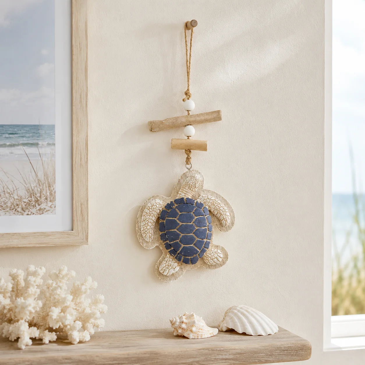 Sea Turtle Hanging Decor Coastal Wall Ornament Wooden Resin Turtle Pendant Beach Theme Home Decoration