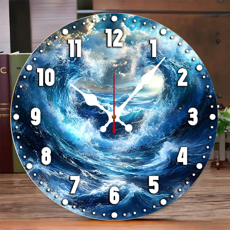 Multi Style Beach Wooden Round Silent Hanging Wall Clock,Suitable For Living Room,Office,Study Room,Bedroom,Home Decoration