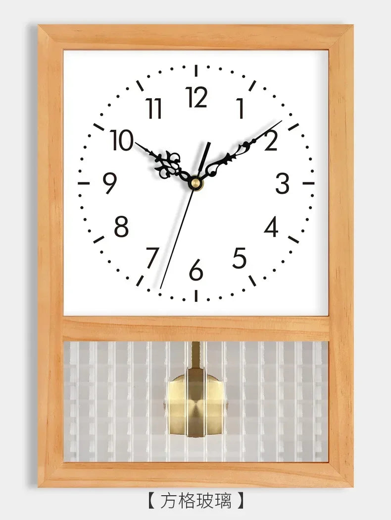Japanese Retro Solid Wood Clock Household Living Room Bedroom Square Art Table Decoration Rocking Wall Clock Home Decoration